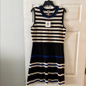 ANNE KLIEN summer Striped Black and Blue Sleeveless Dress size L brand new